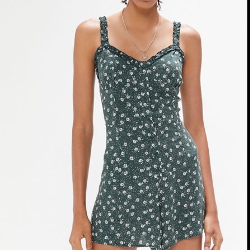 UO Green Floral Button Romper NWT